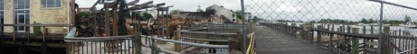 Panoramic photo of fire  in Georgetown, SC  from docks to into the harbor area