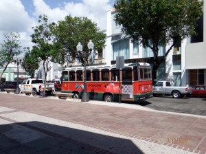 Trolly in Ponce, PR gives tours of Historic District for $2 per person